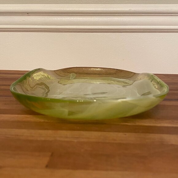 Vintage Serving Platter Green and White Glass Plate - Picture 6 of 8